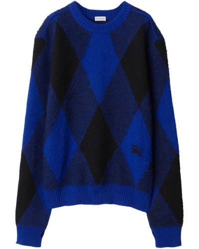 Burberry Argyle-pattern Wool Jumper - Blue