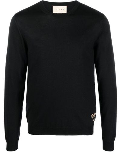 Gucci Horsebit Intarsia Wool Sweater - Black