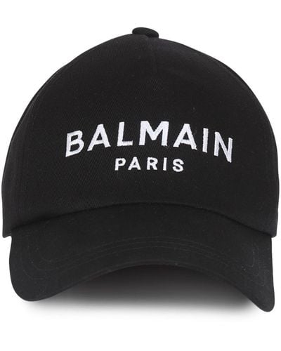 Balmain Logo-embroidered Cotton Cap Hat - Black