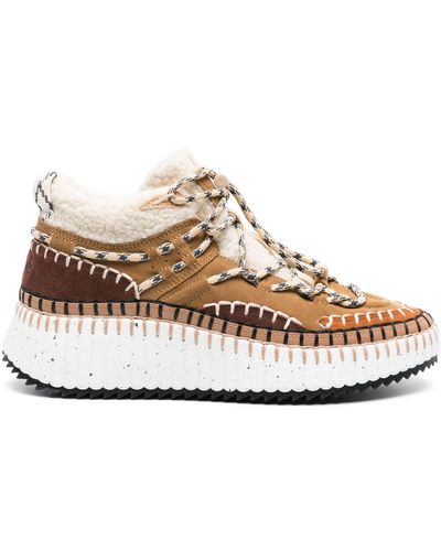 Chloé Nama Shearling And Suede High-top Sneakers - Brown