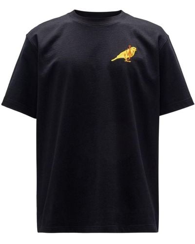 JW Anderson Canary-embroidered Organic Cotton T-shirt - Black