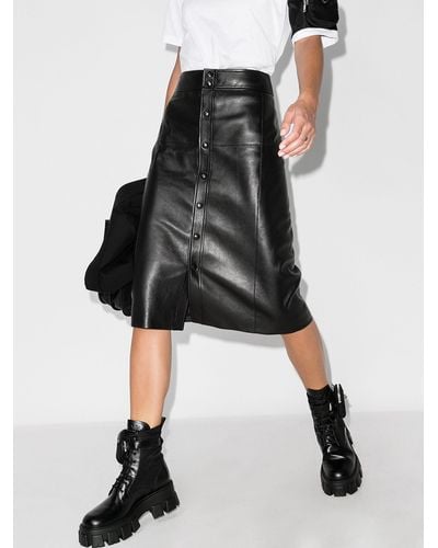 Saint Laurent Leather Midi Skirt - Women's - Leather - Black