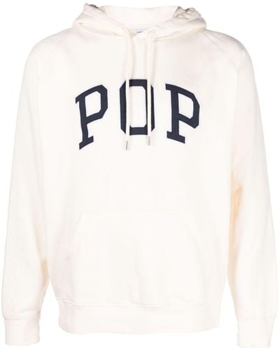Pop Trading Co. White Arch Logo Appliqué Hoodie - Natural
