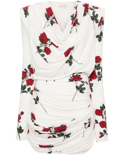 Magda Butrym Rose-print Ruched Mini Dress - White