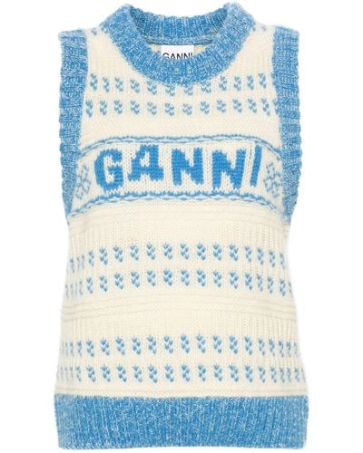 Ganni Organic Wool Knit Vest - Blue