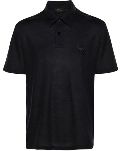 Brioni Logo-embroidered Wool Polo Shirt - Black