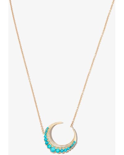 Jacquie Aiche 18k Yellow Crescent Moon Small Turquoise Diamond Necklace - Metallic