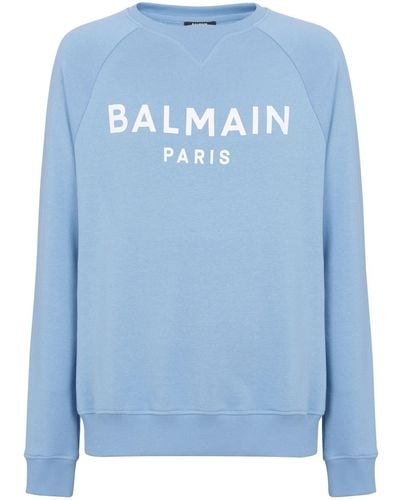 Balmain Logo-print Organic Cotton Sweatshirt - Blue
