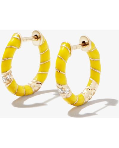 Yvonne Léon 9k Yellow Mini Torsade Enamel And Diamond Hoop Earrings
