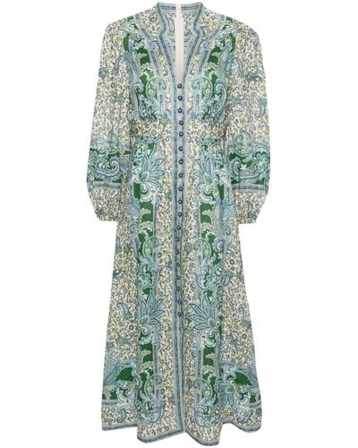 Zimmermann Paisley-print Linen Shirt Dress - Women's - Linen/flax/cotton - Green
