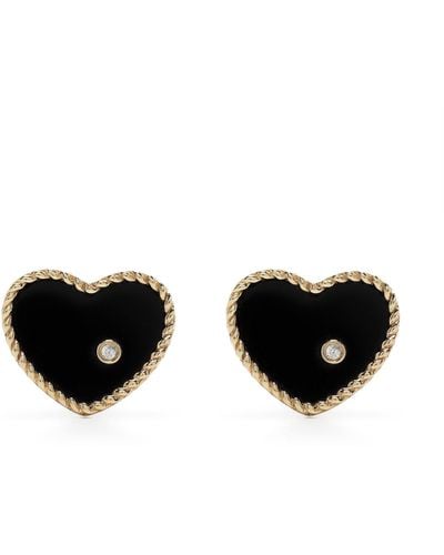 Yvonne Léon 9k Yellow Baby Cœur Onyx And Diamond Stud Earrings - Black