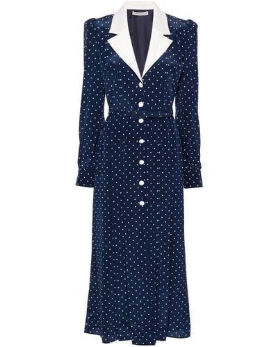 Alessandra Rich Polka Dot Silk Midi Dress - Women's - Silk/cupro/polyamide - Blue
