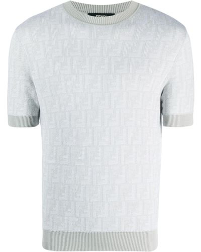 Fendi Shadow-intarsia Knit T-shirt - White