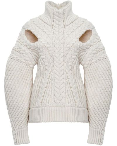 Alexander McQueen White Cocoon Sleeve Cable Sweater