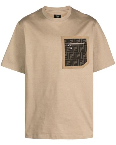 Fendi Neutral Ff-motif Patch-pocket T-shirt - Men's - Cotton - Natural
