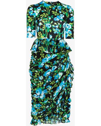 Quinn Floral Print Ruffled Midi Dress - Women's - Polyester/silk - Green
