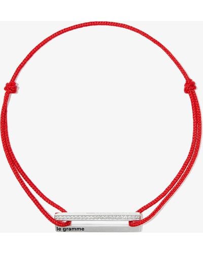 Le Gramme Sterling 1.7g Crystal Embellished Cord Bracelet - Red