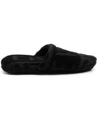 Versace Logo Towelling-finish Slippers - Black