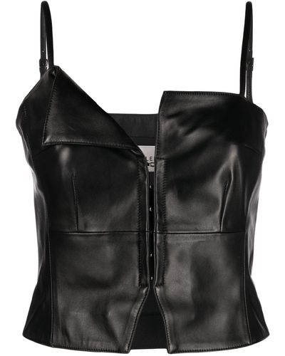 Wandler Clio Leather Cropped Top - Black