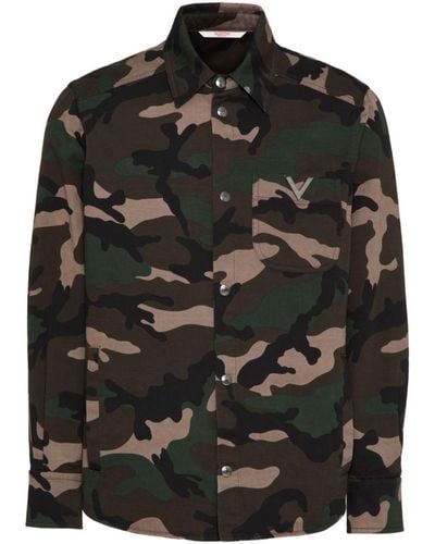 Valentino Garavani Camouflage-print Cotton Shirt - Black