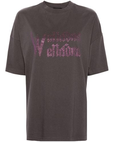we11done Rhinestone Logo Cotton T-shirt - Grey