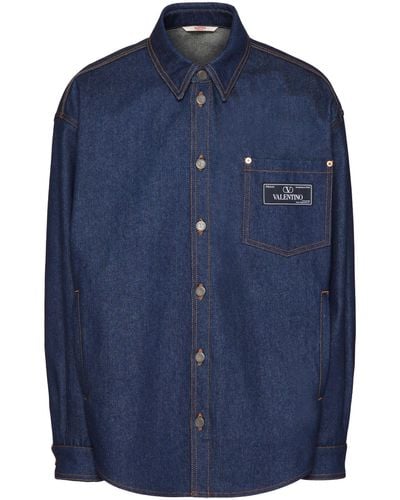 Valentino Garavani Logo-tag Denim Shirt - Men's - Cotton/polyester - Blue
