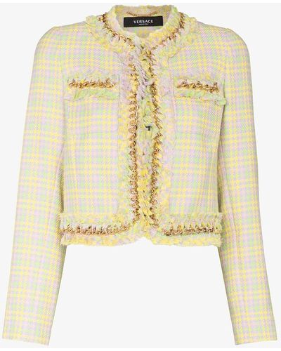 Versace Chain Cropped Tweed Jacket - Yellow