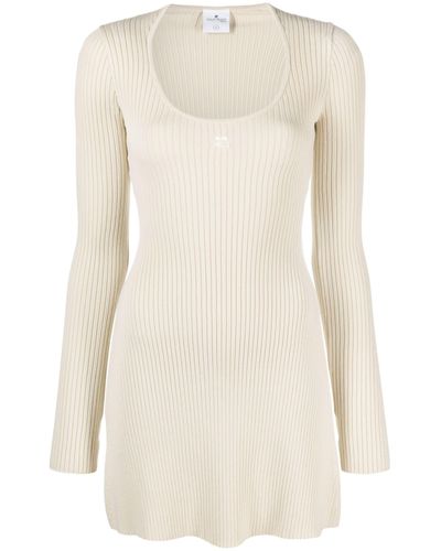 Courreges Neutral Ribbed-knit Mini Dress - Women's - Viscose/polyester - Natural