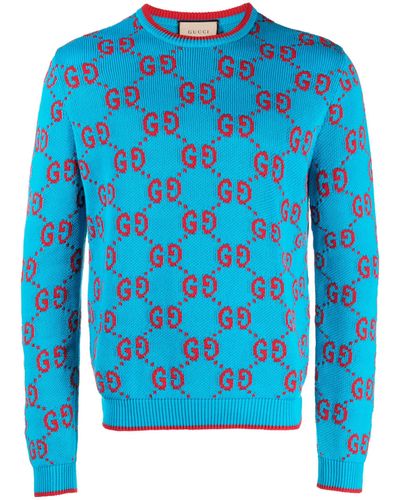 Gucci GG Intarsia-knit Cotton Sweater - Blue