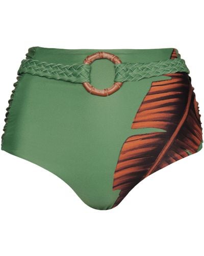 Johanna Ortiz Cumbi Leaf-print Bikini Bottoms - Green