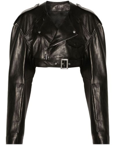 Rick Owens Micro Biker Cropped Jacket - Women's - Lambskin/cotton/viscose/cupro - Black