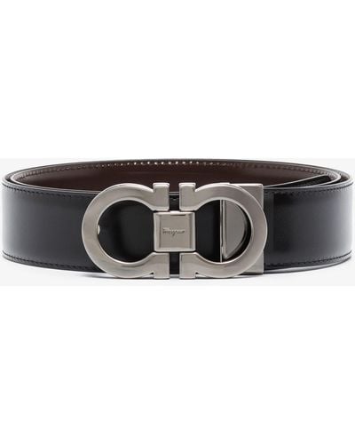 Ferragamo And Brown Gancini Reversible Leather Belt - Black