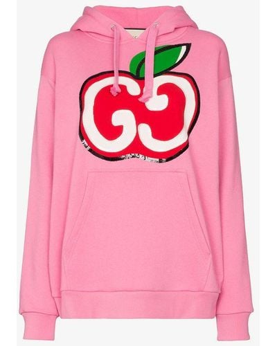 Gucci Hooded Sweatshirt With GG Apple Print - Pink