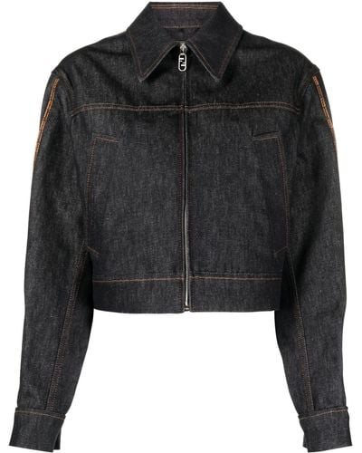 Fendi Ff-stitching Denim Jacket - Black
