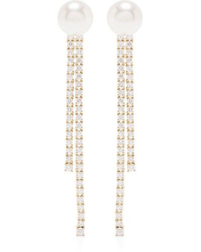 Mizuki 18k Yellow Akoya Pearl And Diamond Drop Earrings - Women's - Akoya Pearl/diamond/18kt Yellow - White