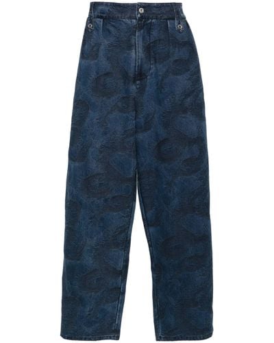 Feng Chen Wang Dragon-jacquard Straight-leg Jeans - Men's - Cotton/polyester - Blue