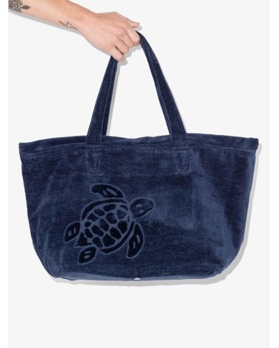 Vilebrequin Jacquard Turtle Motif Organic Cotton Tote Bag - Blue