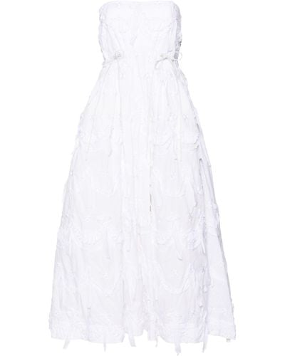 Simone Rocha Floral-embroidered Flared Dress - White