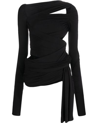 The Attico Cut-Out Draped Top - Black