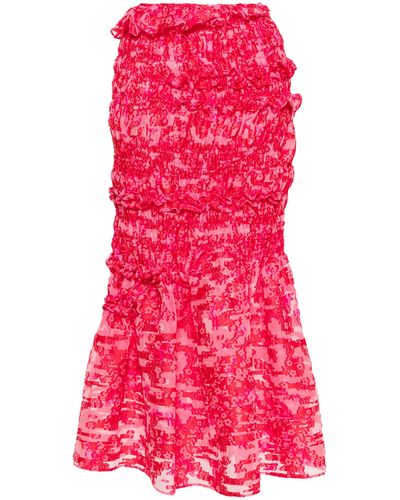 Cecilie Bahnsen Red Vianca Ruched Midi Skirt - Pink