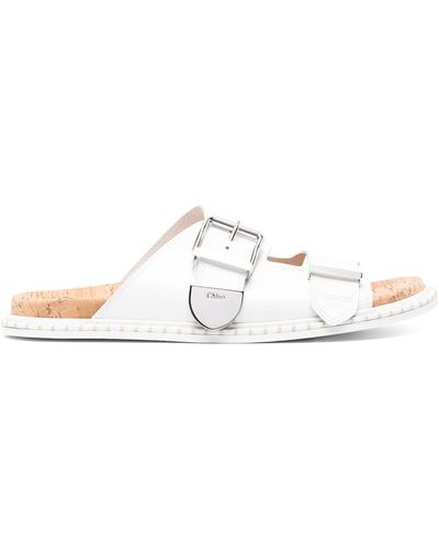 Chloé Rebecca Buckle Slides - White