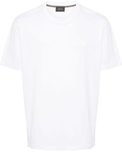 Brioni Logo Embroidered Cotton T-shirt - White