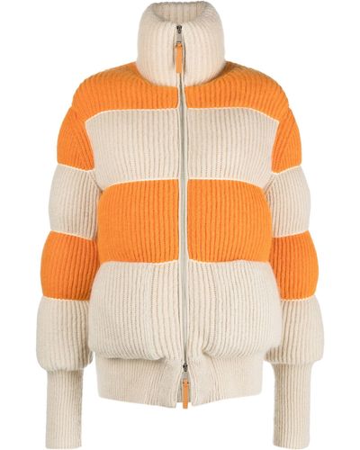 Moncler Genius Neutral Striped Knit Puffer Jacket - Women's - Mohair/wool/alpaca Wool/feather - Orange