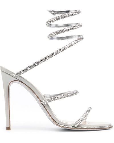 Rene Caovilla Crystal Embellished Heel Sandals - White