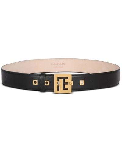 Balmain Leather Monogram Belt - Black