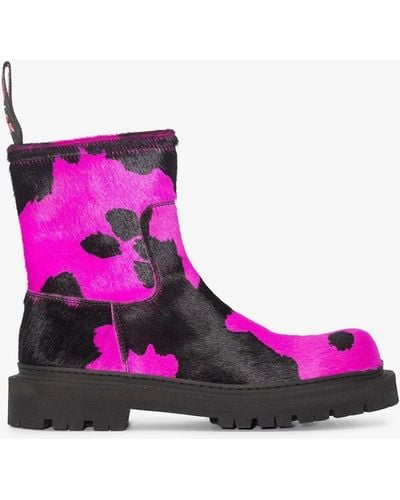 Camper Pink And Black Eki Cow Print Leather Ankle Boots