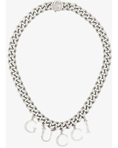 Gucci Palladium-plated Script Logo Chain Necklace - Women's - Palladium Plated Brass - Metallic
