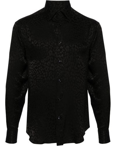 Tom Ford Leopard-jacquard Silk Shirt - Black