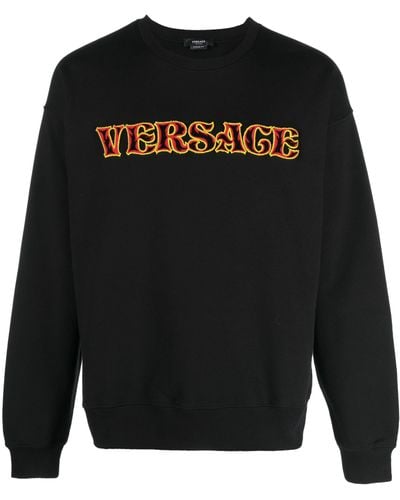 Versace Logo-embroidered Cotton Sweatshirt - Black