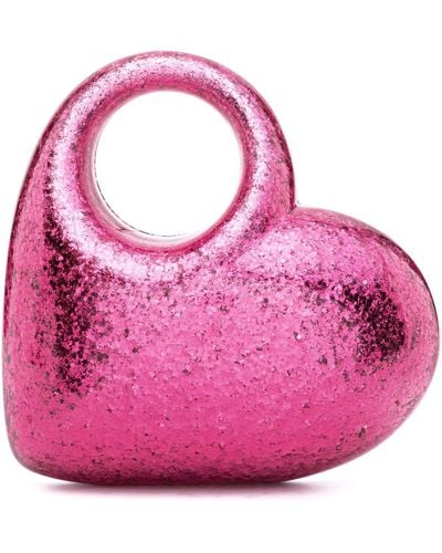 Aquazzura Heart Glitter-embellished Clutch Bag - Pink